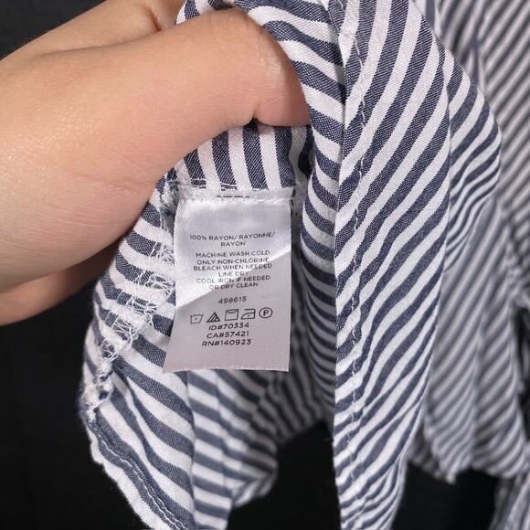 LOFT Womens Blouse Blue White Striped V Neck Wrap Front Tie 1/2 Sleeve Flowy XS - Picture 8 of 13